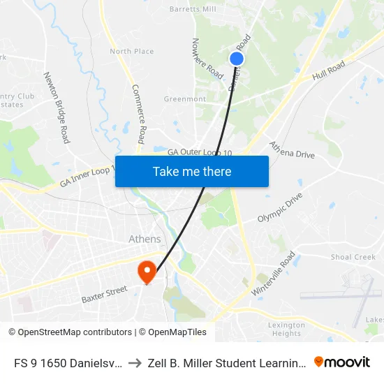 FS 9 1650 Danielsville Rd to Zell B. Miller Student Learning Center map