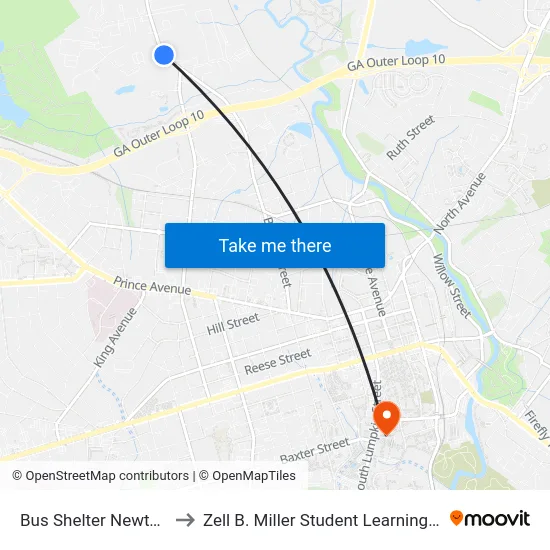 Bus Shelter Newton Rd to Zell B. Miller Student Learning Center map