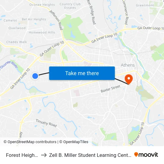 Forest Heights to Zell B. Miller Student Learning Center map