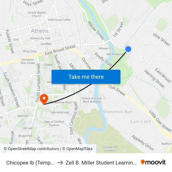 Chicopee Ib (Temporary) to Zell B. Miller Student Learning Center map