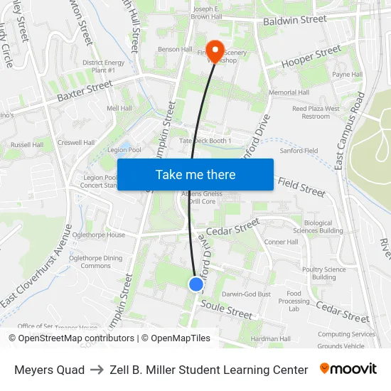 Meyers Quad to Zell B. Miller Student Learning Center map