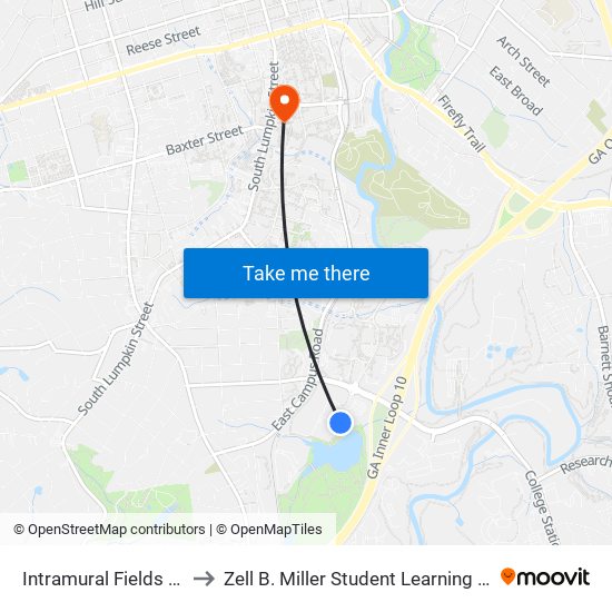 Intramural Fields Deck to Zell B. Miller Student Learning Center map