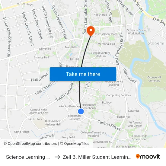 Science Learning Center to Zell B. Miller Student Learning Center map