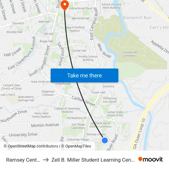 Ramsey Center to Zell B. Miller Student Learning Center map