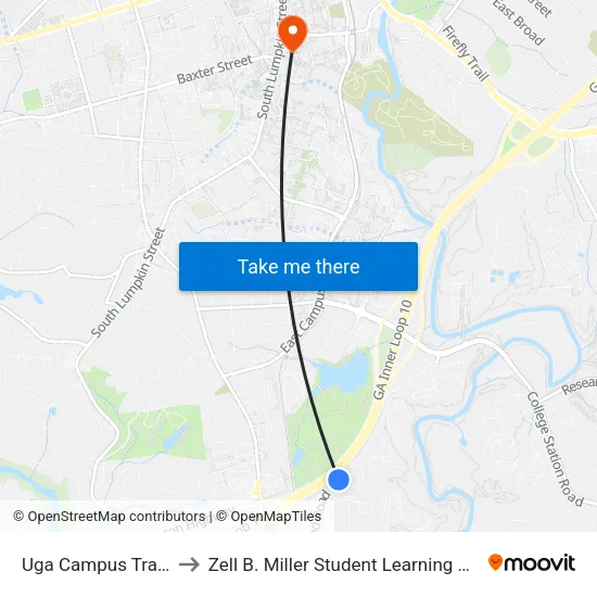 Uga Campus Transit to Zell B. Miller Student Learning Center map