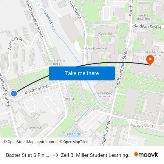 Baxter St at S Finley Ob to Zell B. Miller Student Learning Center map