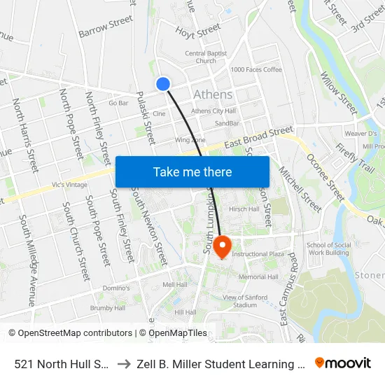 521 North Hull Street to Zell B. Miller Student Learning Center map