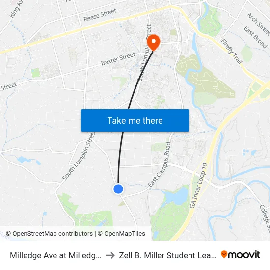 Milledge Ave at Milledge Ave Ext Ib to Zell B. Miller Student Learning Center map