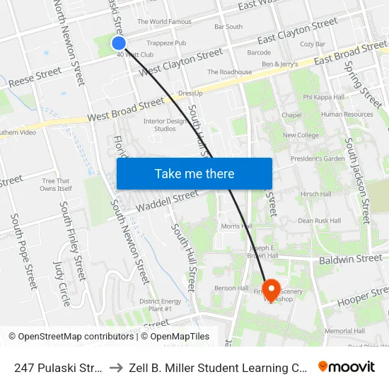 247 Pulaski Street to Zell B. Miller Student Learning Center map