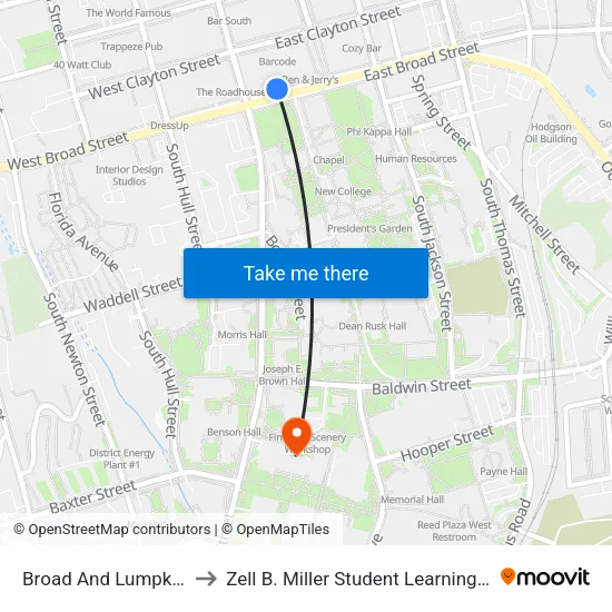 Broad And Lumpkin Ob to Zell B. Miller Student Learning Center map