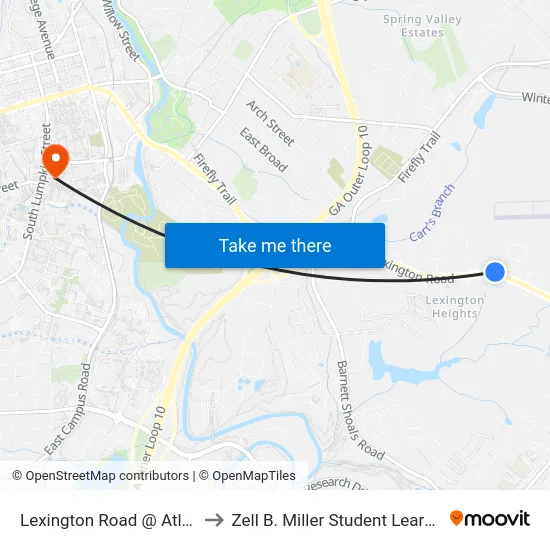 Lexington Road @ Atlas Way Ib to Zell B. Miller Student Learning Center map