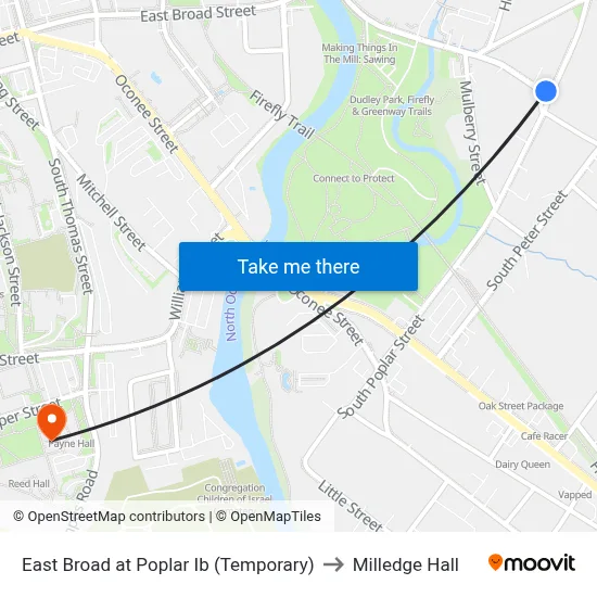 East Broad at Poplar Ib (Temporary) to Milledge Hall map