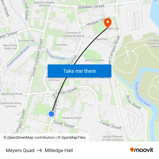 Meyers Quad to Milledge Hall map