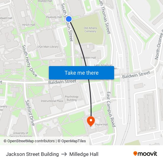 Jackson Street Building to Milledge Hall map