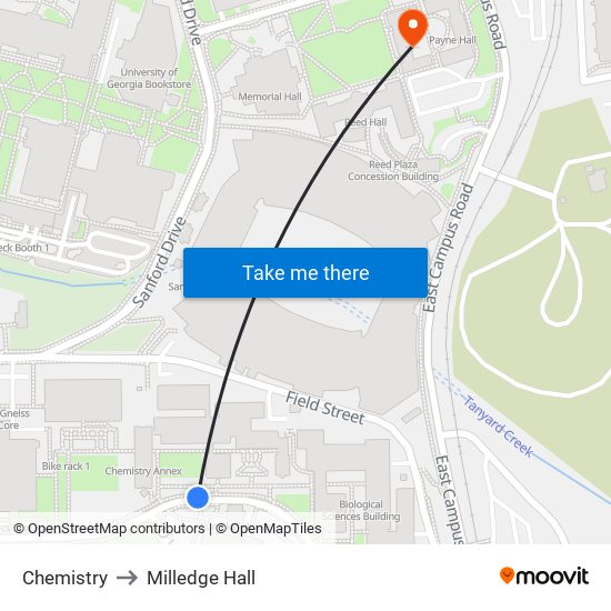 Chemistry to Milledge Hall map