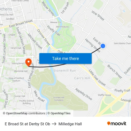 E Broad St at Derby St Ob to Milledge Hall map