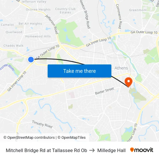 Mitchell Bridge Rd at Tallassee Rd Ob to Milledge Hall map