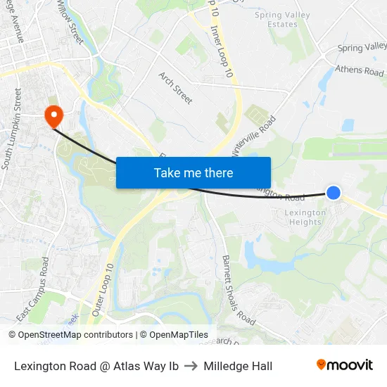 Lexington Road @ Atlas Way Ib to Milledge Hall map