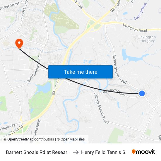 Barnett Shoals Rd at Research Dr Ob to Henry Feild Tennis Stadium map
