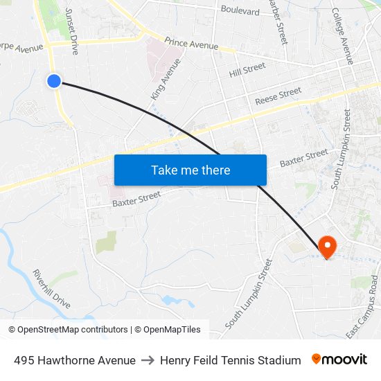 495 Hawthorne Avenue to Henry Feild Tennis Stadium map