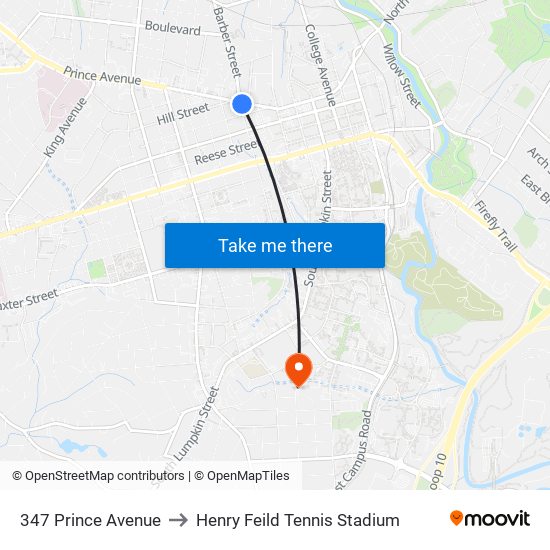 347 Prince Avenue to Henry Feild Tennis Stadium map