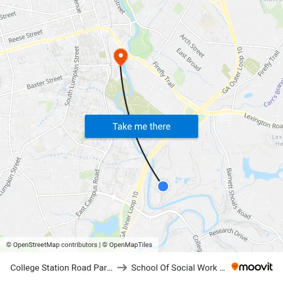 College Station Road Park & Ride to School Of Social Work Building map