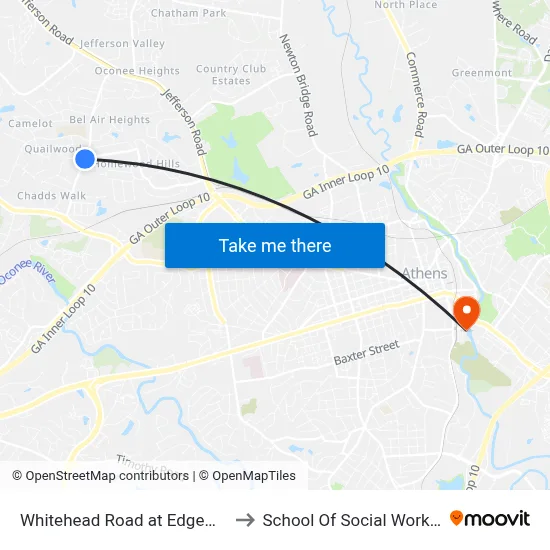 Whitehead Road at Edgewood Drive to School Of Social Work Building map