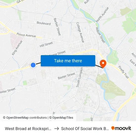 West Broad at Rocksprings Ob to School Of Social Work Building map