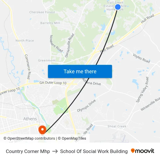 Country Corner Mhp to School Of Social Work Building map