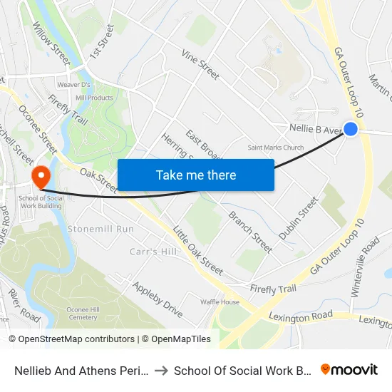 Nellieb And Athens Perimeter to School Of Social Work Building map