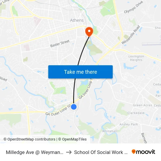 Milledge Ave @ Weymand Cir Sb to School Of Social Work Building map