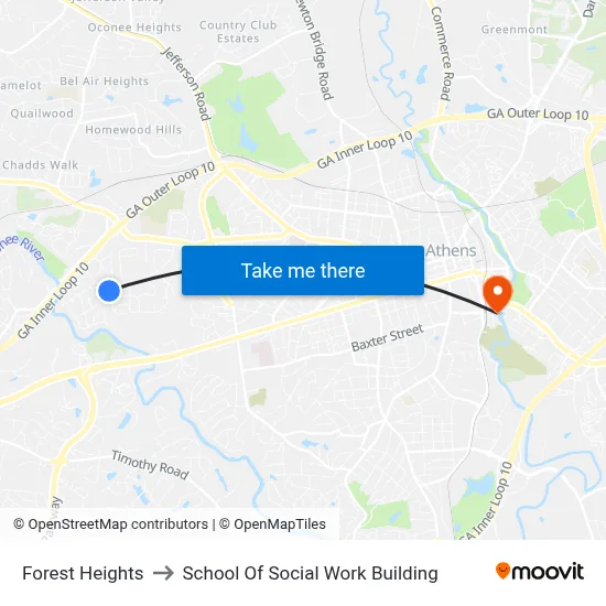 Forest Heights to School Of Social Work Building map