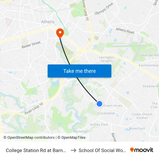 College Station Rd at Barnett Shoals Rd to School Of Social Work Building map