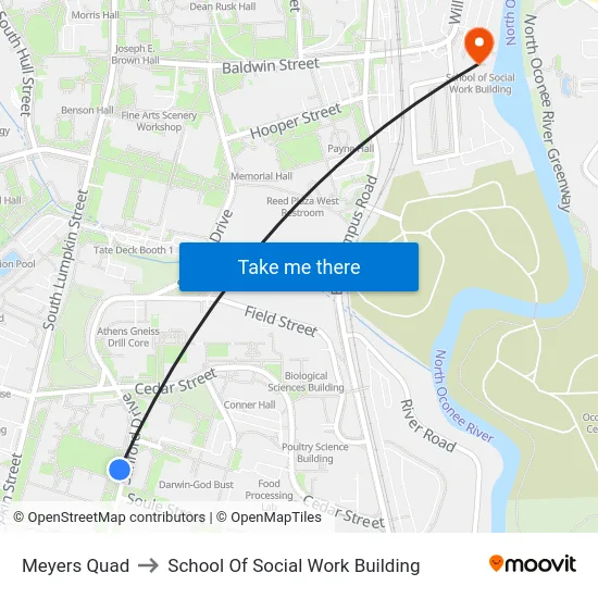 Meyers Quad to School Of Social Work Building map
