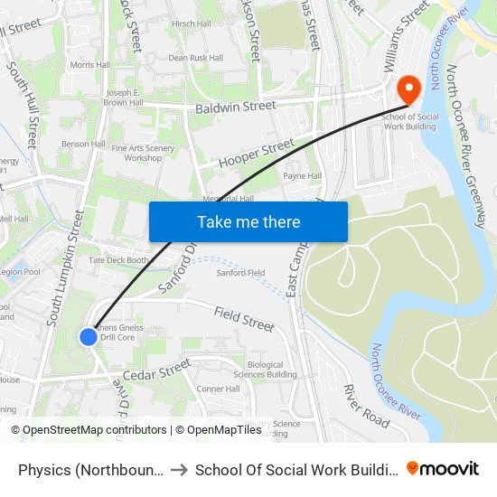 Physics (Northbound) to School Of Social Work Building map