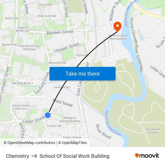 Chemistry to School Of Social Work Building map