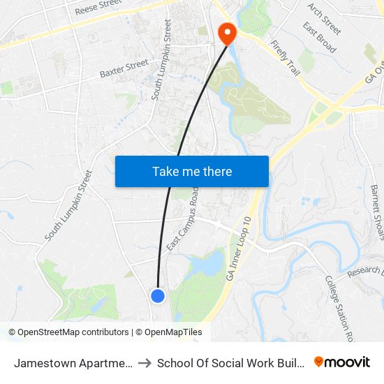 Jamestown Apartments to School Of Social Work Building map