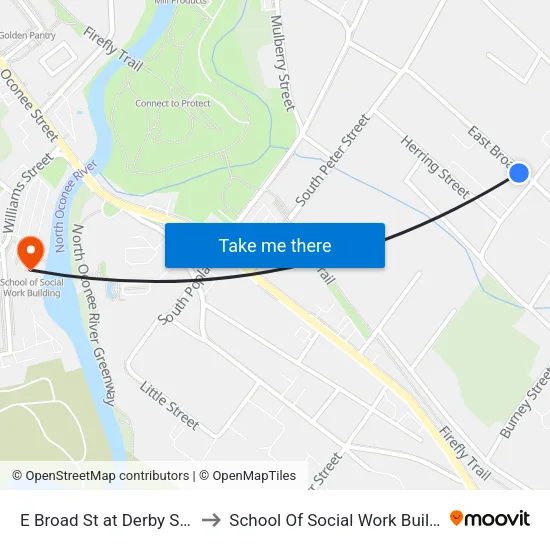 E Broad St at Derby St Ob to School Of Social Work Building map