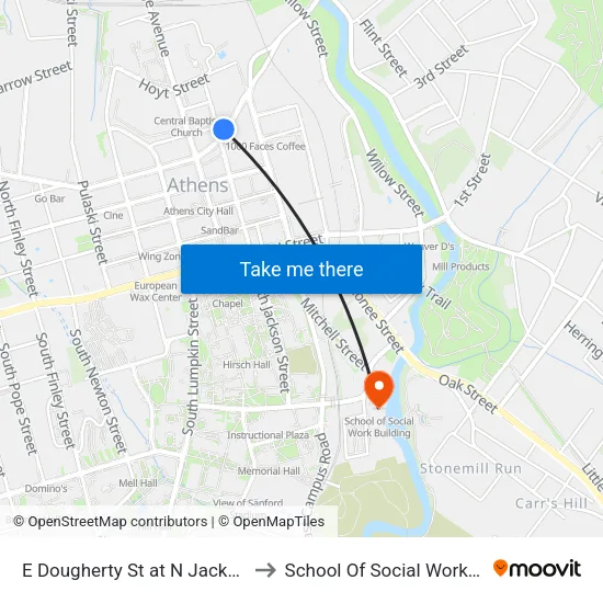 E Dougherty St at N Jackson St Ob to School Of Social Work Building map