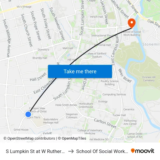 S Lumpkin St at W Rutherford St Ob to School Of Social Work Building map