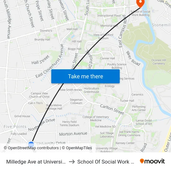 Milledge Ave at University Dr Ib to School Of Social Work Building map