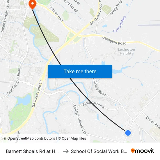 Barnett Shoals Rd at Habachi to School Of Social Work Building map
