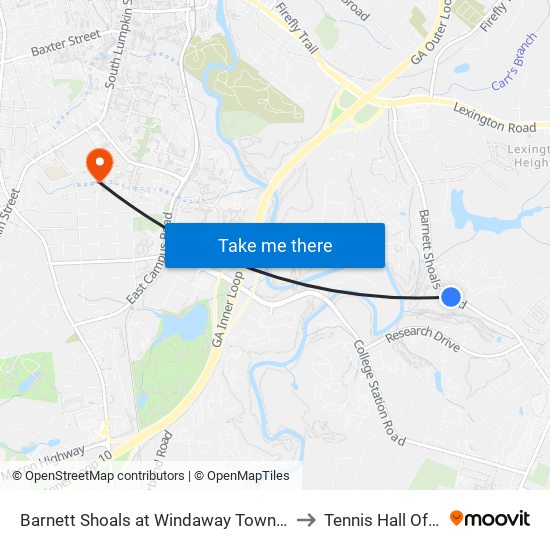 Barnett Shoals at Windaway Town Homes Ob to Tennis Hall Of Fame map