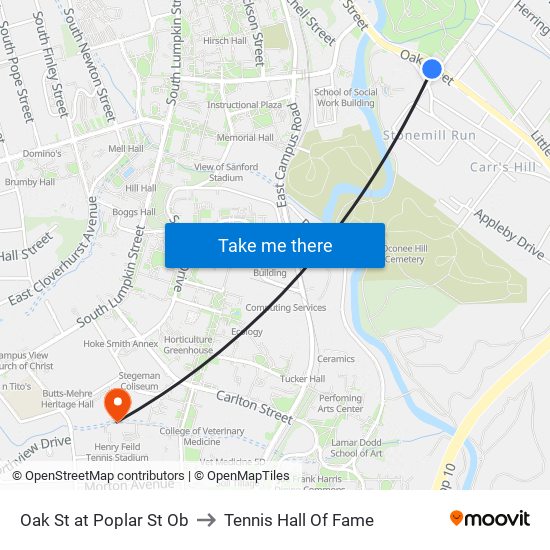 Oak St at Poplar St Ob to Tennis Hall Of Fame map