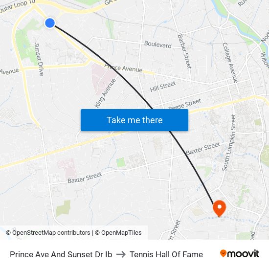 Prince Ave And Sunset Dr Ib to Tennis Hall Of Fame map