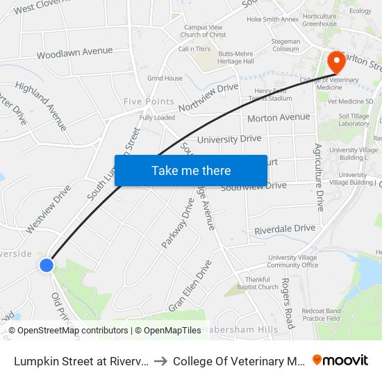 Lumpkin Street at Riverview Ob to College Of Veterinary Medicine map