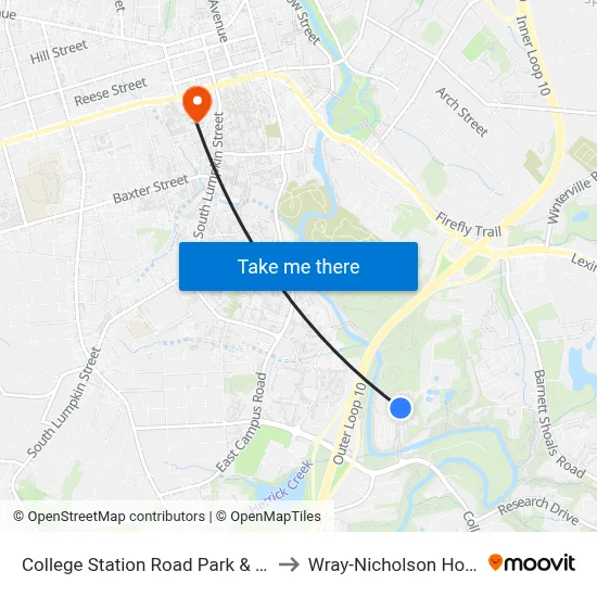 College Station Road Park & Ride to Wray-Nicholson House map