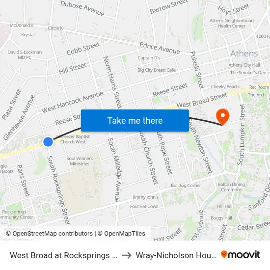 West Broad at Rocksprings Ob to Wray-Nicholson House map