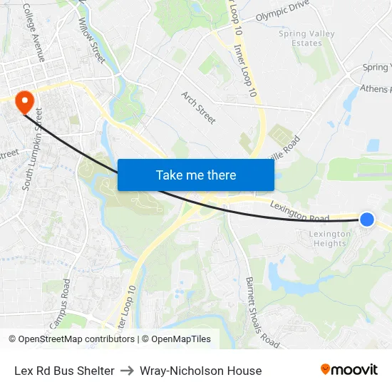 Lex Rd Bus Shelter to Wray-Nicholson House map