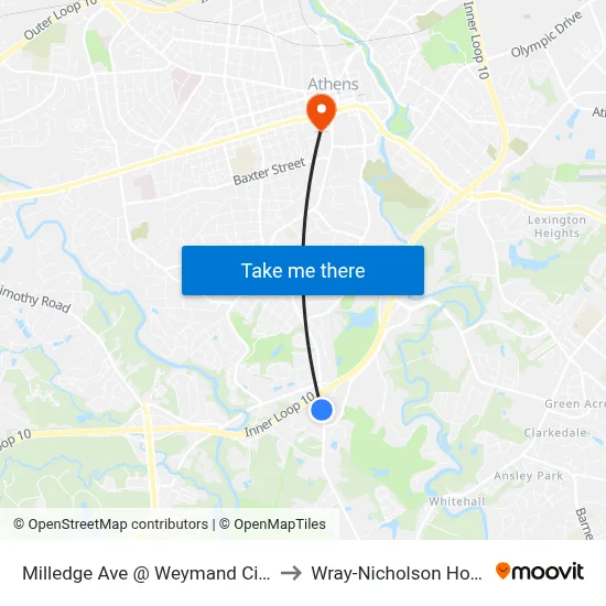 Milledge Ave @ Weymand Cir Sb to Wray-Nicholson House map